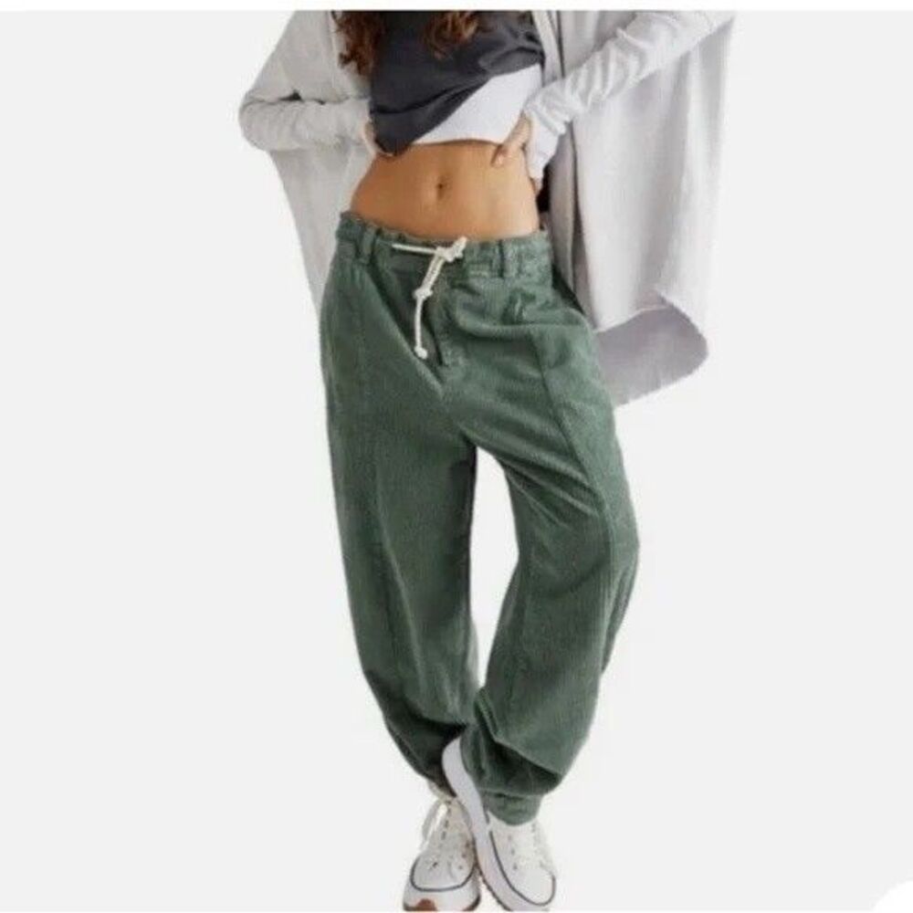 Free People Missing From Me Cord Barrel Pants Sage Green Corduroy Drawstring S